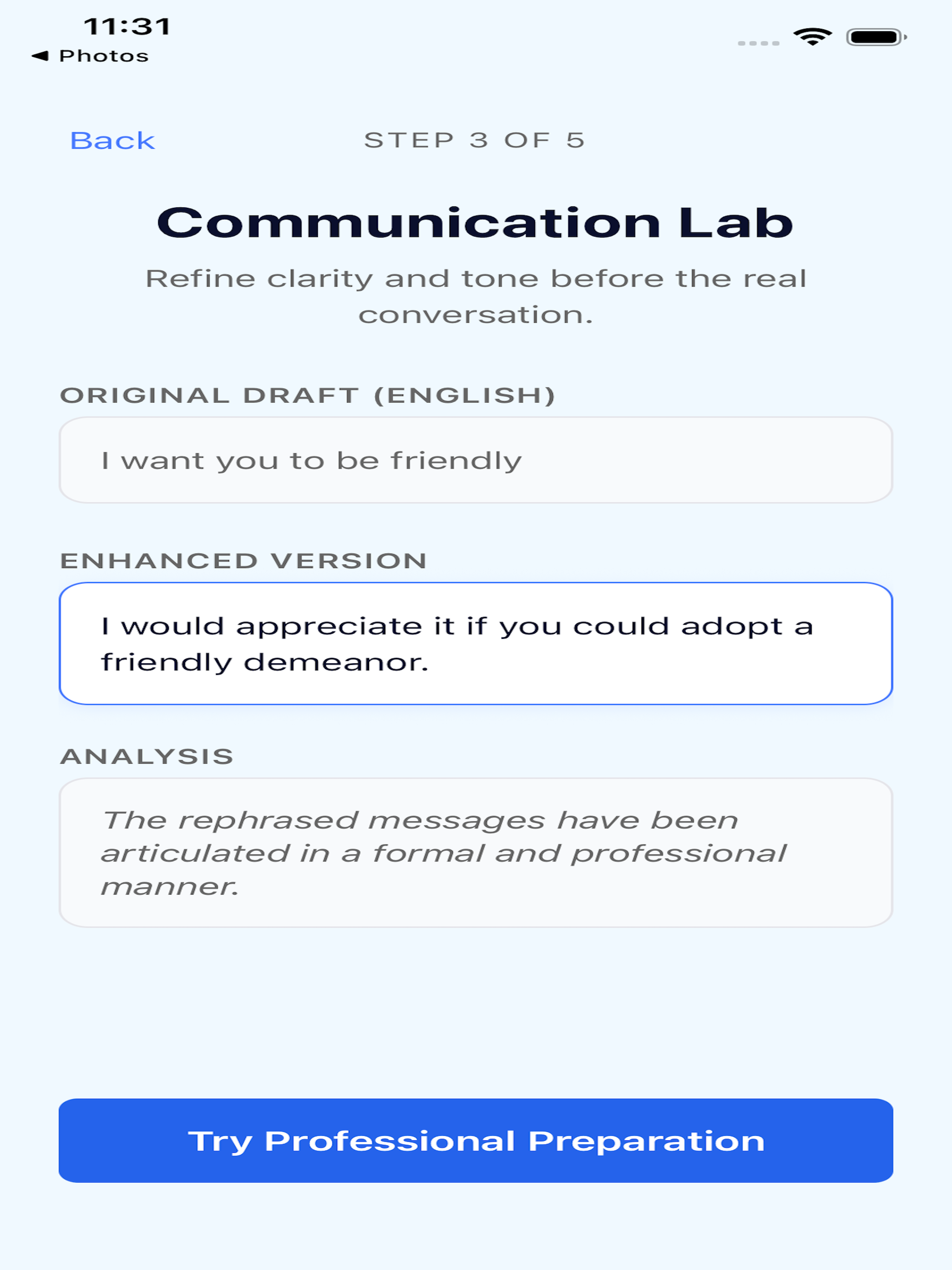 Communication Lab screen