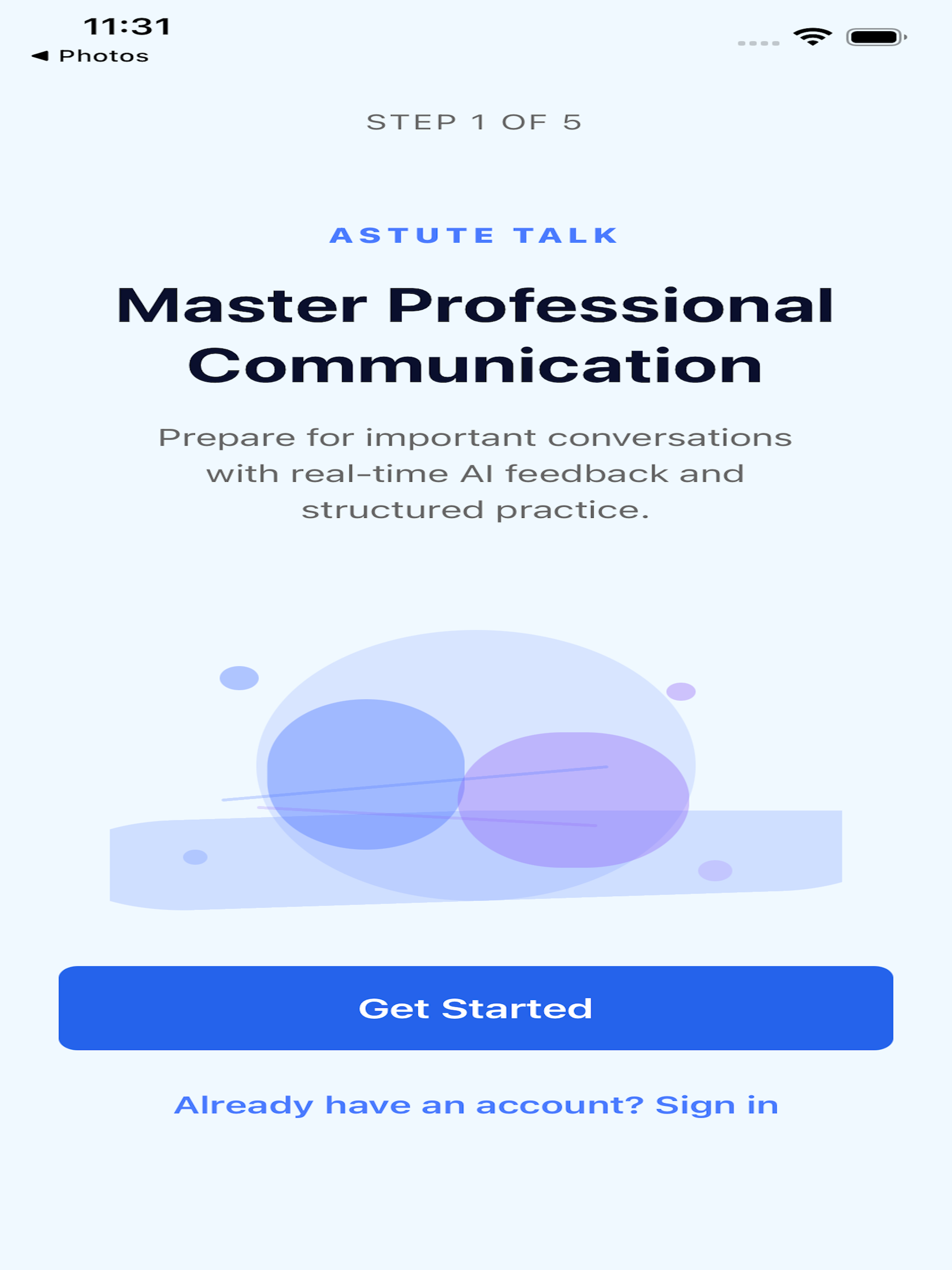 App onboarding screen
